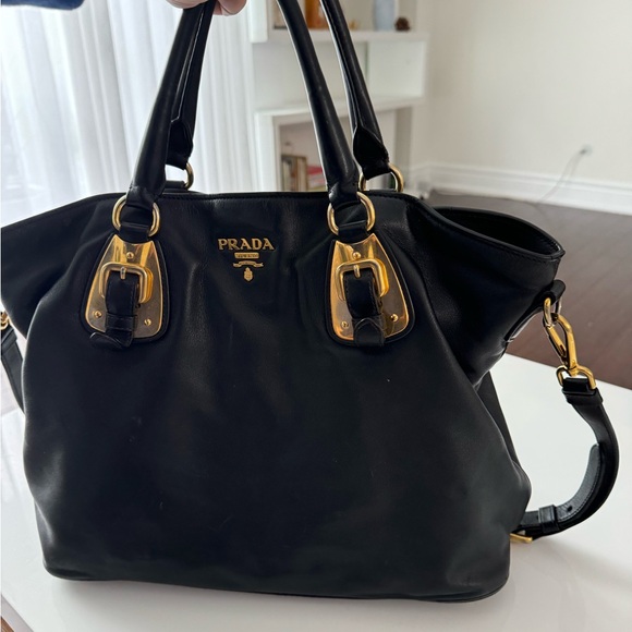 PRADA LAMBSKIN LOGO LETTERING TWO WAY TOTE BAG - Picture 2 of 8